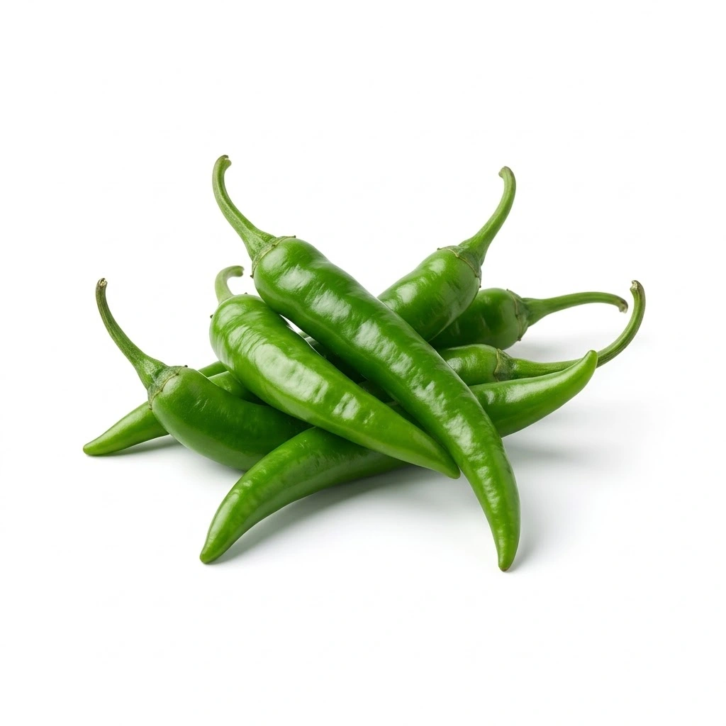 Fresh green chillies isolated on white background Fresh green chillies isolated on white background