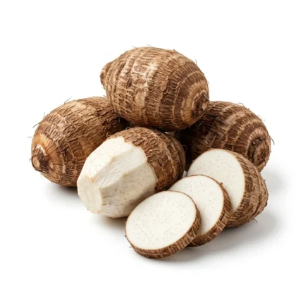 Fresh taro root (arvi) isolated on white background